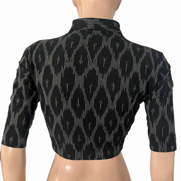 Ikat Cotton High neck Blouse, Black, BI1179