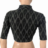 Ikat Cotton High neck Blouse, Black, BI1179