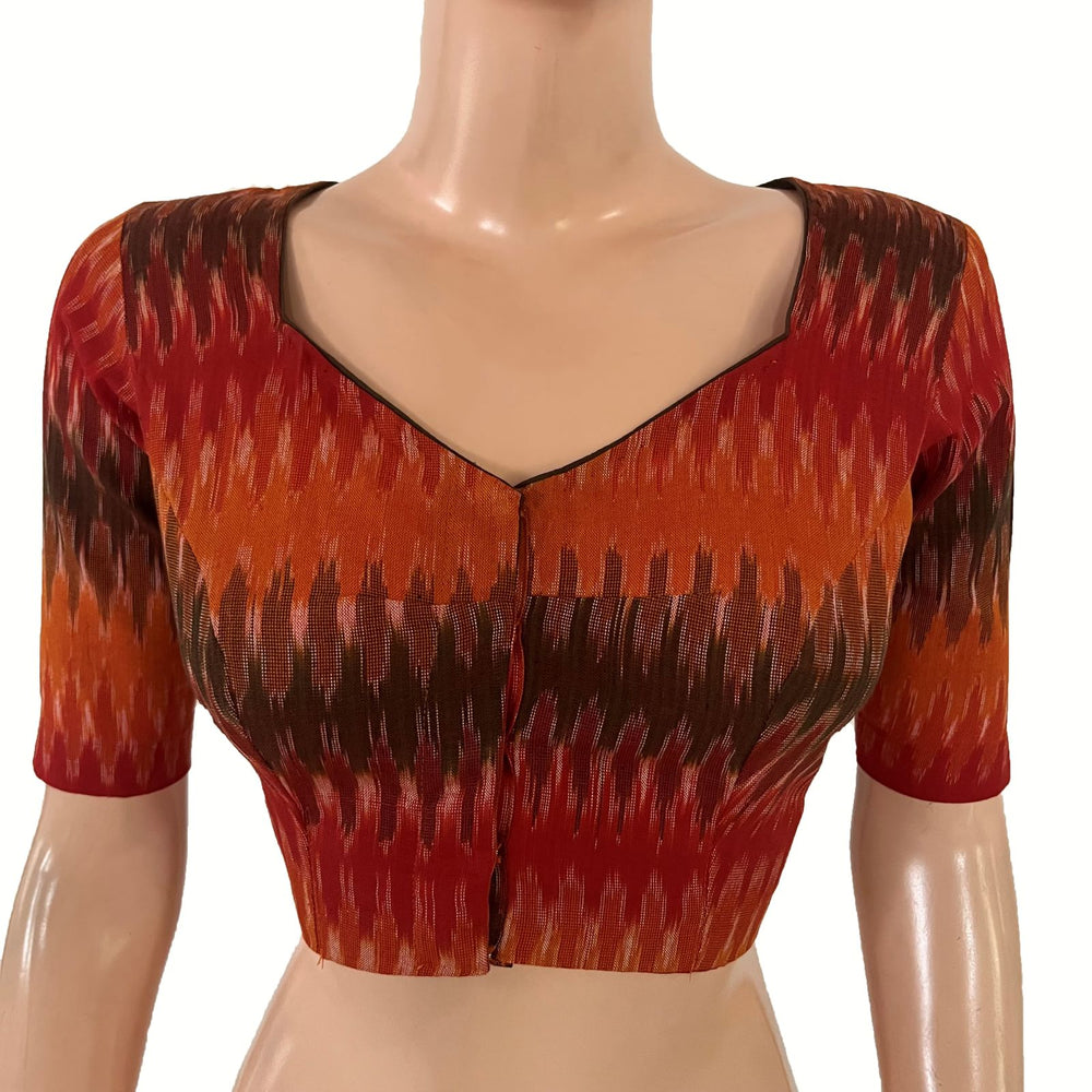 Ikat Cotton Sweetheart Neck Blouse , Multicolor, BI1187