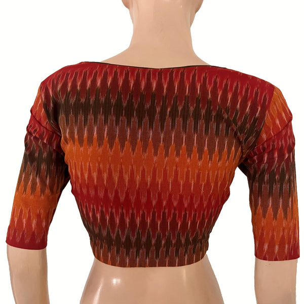Ikat Cotton Sweetheart Neck Blouse , Multicolor, BI1187