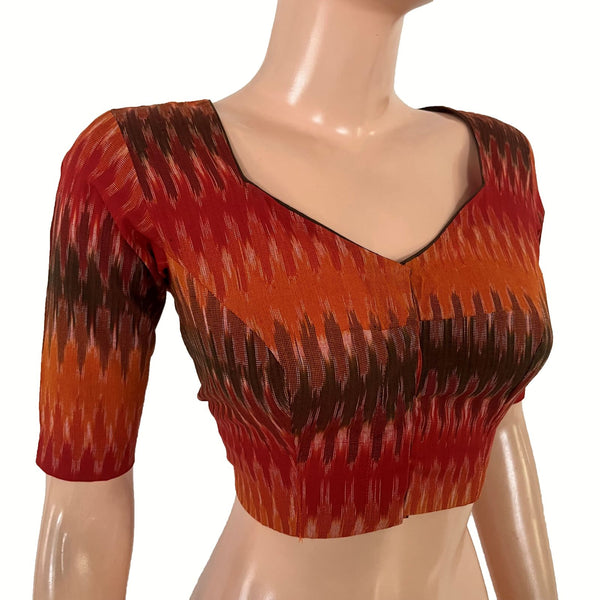 Ikat Cotton Sweetheart Neck Blouse , Multicolor, BI1187