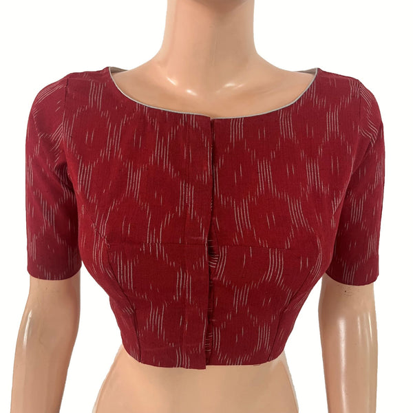 Ikat Cotton Boat Neck Blouse , Maroon , BI1188