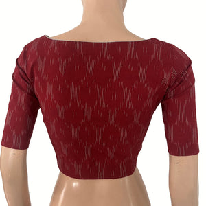 Ikat Cotton Boat Neck Blouse , Maroon , BI1188