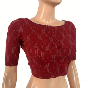 Ikat Cotton Boat Neck Blouse , Maroon , BI1188