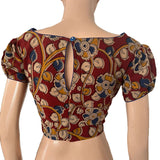 Kalamkari  Cotton  Boat neck  Blouse with Puff Sleeves, Backopen,  Multicolor,  BK1160