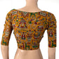 Kalamkari  Cotton  Round  neck  Blouse,  Yellow,  BK1289