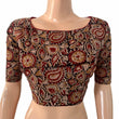 Kalamkari Cotton Boat Neck Blouse with Backopen , Black - Maroon , BK1307