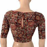 Kalamkari Cotton Boat Neck Blouse with Backopen , Black - Maroon , BK1307