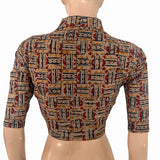 Kalamkari Cotton High Neck Blouse ,Beige - Maroon , BK1309
