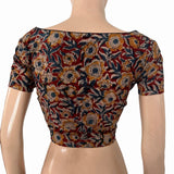 Kalamkari Cotton Boat Neck Blouse with Short Sleeves ,Multicolor, BK1311