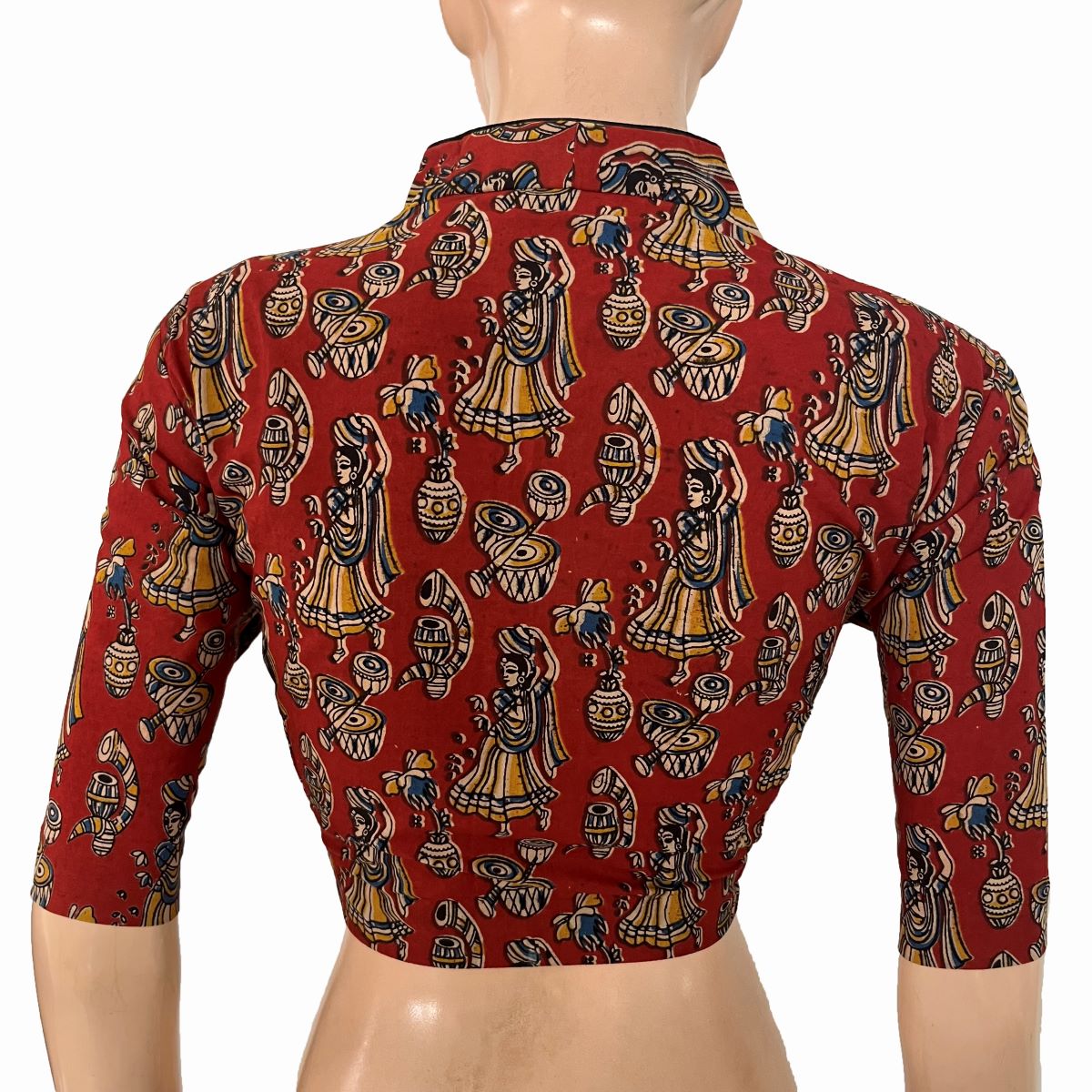 Kalamkari Cotton High Neck Blouse ,Maroon, BK1312