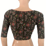 Kalamkari Cotton Pot Neck Blouse ,Olive Green, BK1316