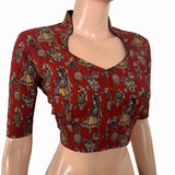Kalamkari Cotton High Neck Blouse ,Maroon, BK1312