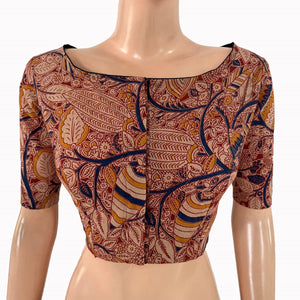 Kalamkari Cotton Boat Neck Blouse ,Multicolor, BK1317