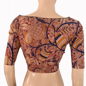 Kalamkari Cotton Boat Neck Blouse ,Multicolor, BK1317