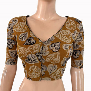 Kalamkari Cotton V Neck Blouse ,Mustard, BK1318.