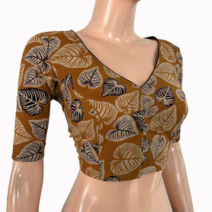 Kalamkari Cotton V Neck Blouse ,Mustard, BK1318.