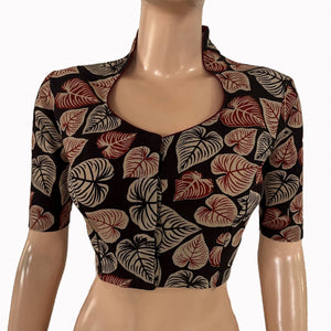 Kalamkari Cotton High Neck Blouse ,Black, BK1320.