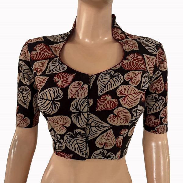 Kalamkari Cotton High Neck Blouse ,Black, BK1320.