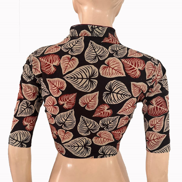 Kalamkari Cotton High Neck Blouse ,Black, BK1320.