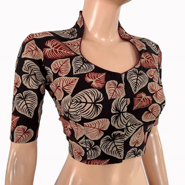 Kalamkari Cotton High Neck Blouse ,Black, BK1320.