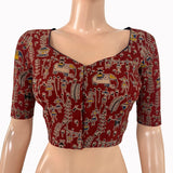 Kalamkari Cotton Sweetheart Neck Blouse ,Red, BK1321.