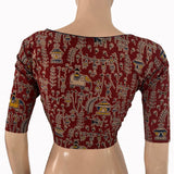 Kalamkari Cotton Sweetheart Neck Blouse ,Red, BK1321.