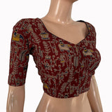 Kalamkari Cotton Sweetheart Neck Blouse ,Red, BK1321.