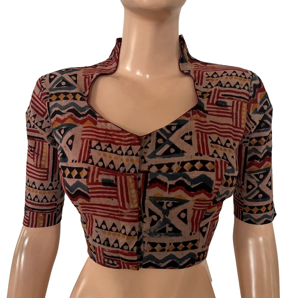 Kalamkari Cotton  High Neck Blouse ,Multicolor , BK1324