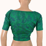Pure Tussar Silk  Boat  Neck Blouse with Short Sleeves and Lining  ,Green , BL1002