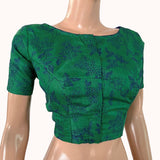 Pure Tussar Silk  Boat  Neck Blouse with Short Sleeves and Lining  ,Green , BL1002