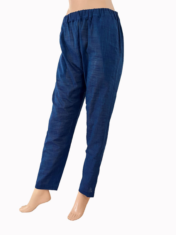 Slub Cotton Pants with Pockets, Fully Elasticated, Blue, PN1107