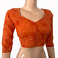 Bathik Cotton Sweetheart neck Blouse with 3/4 Sleeves Orange ,BP1096