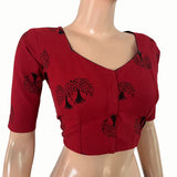 Printed Slub Cotton Sweetheart  Neck Blouse, Red, BP1126