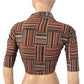 Block Printed Cotton Highneck Blouse,  Red-Blue,  BP1182