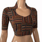Block Printed Cotton Highneck Blouse,  Red-Blue,  BP1182