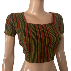 Dhabu Cotton Square neck Blouse with Short Sleeves, Multicolor, BP1197