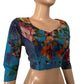 Digital Print Cotton Y neck Blouse with 3/4 sleeves & Lining, Blue, BP1206