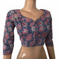 Printed Cotton Y neck Blouse with 3/4 sleeves & Lining, Lavender  Blue, BP1209