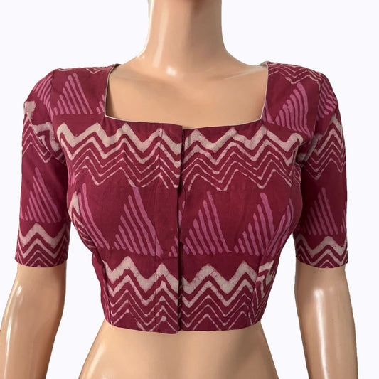 Printed Cotton Square neck Blouse , Dusty Pink, BP1210