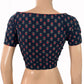 Printed Cotton Boat neck Blouse with Short Sleeves, Navy blue, BP1211