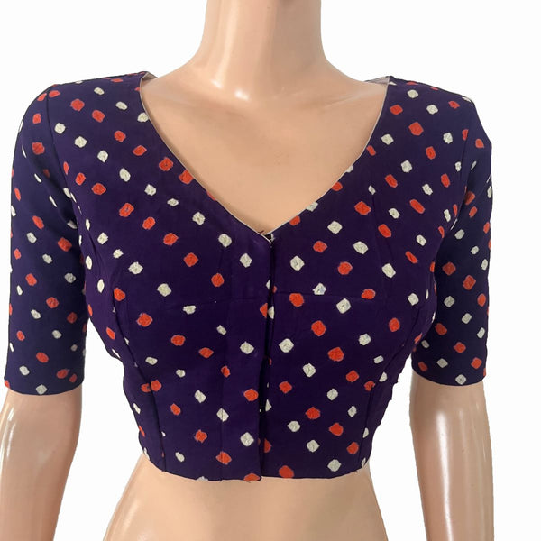 Bandhani Cotton V Neck Blouse with Lining ,Purple, BP1222
