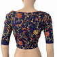 Embroidered Art Silk V neck Blouse with Lining, Royal blue, BS1162
