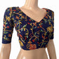 Embroidered Art Silk V neck Blouse with Lining, Royal blue, BS1162