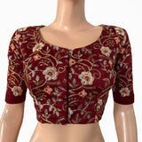 Embroidered Art Silk Round neck Blouse with Lining,  Maroon, BS1167
