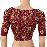 Embroidered Art Silk Round neck Blouse with Lining,  Maroon, BS1167