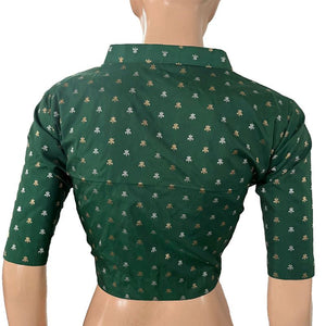 Banarasi Art Silk Collar Neck Blouse with Golden and Silver Butta & Lining, Bottle Green, BS1176