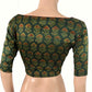 Ajrakh Block Printed Gajji Silk Boat Neck blouse with Button Details, Green ,BS1184