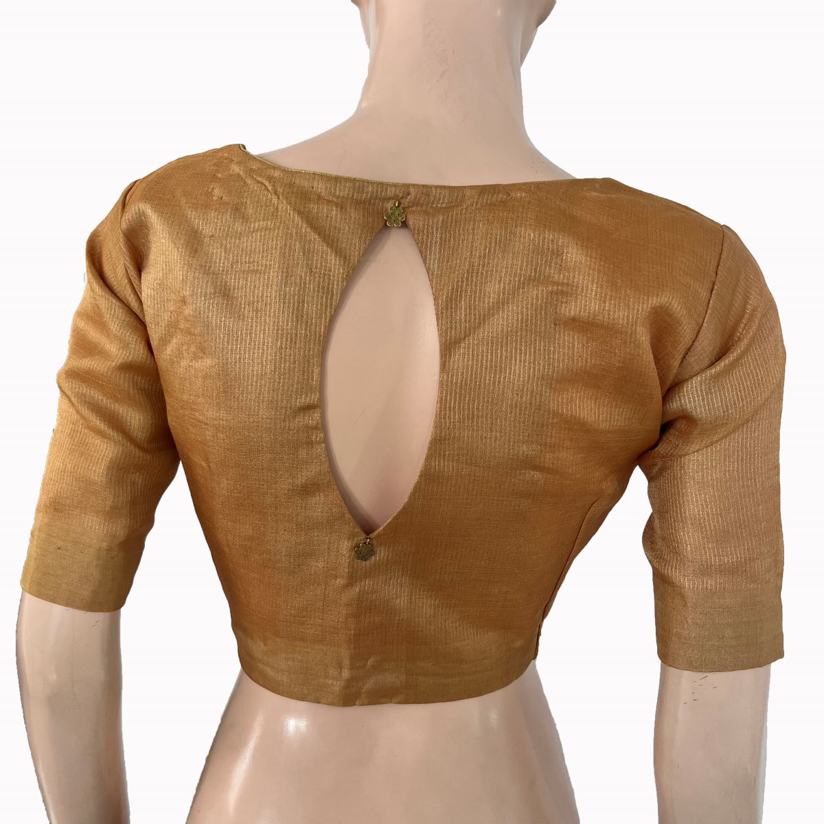 Pure Tussar Silk Zari woven Sweetheart neck Blouse with Keyhole  in back & Lining ,Beige - Brown ,BS1192