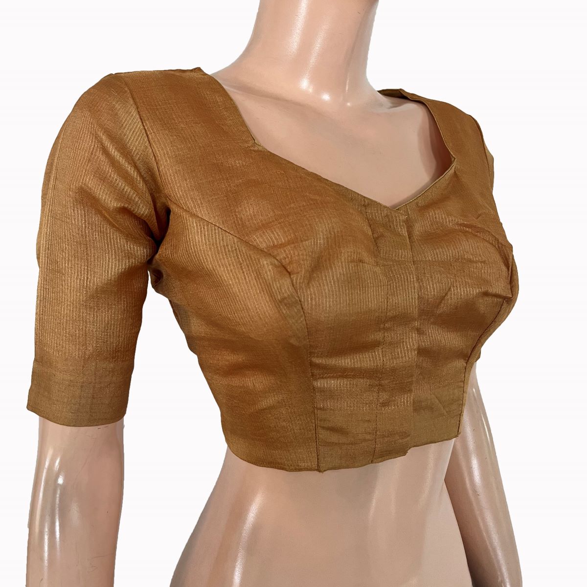 Pure Tussar Silk Zari woven Sweetheart neck Blouse with Keyhole  in back & Lining ,Beige - Brown ,BS1192
